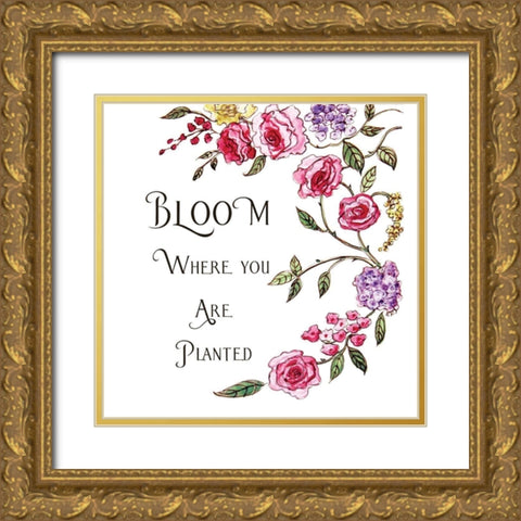 Bloom Where Youre Planted Gold Ornate Wood Framed Art Print with Double Matting by Tyndall, Elizabeth