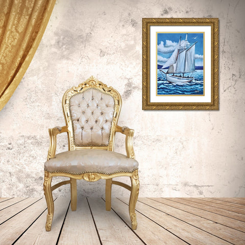 Lets Set Sail Gold Ornate Wood Framed Art Print with Double Matting by Tyndall, Elizabeth