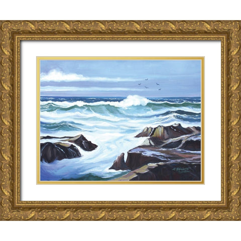 Ocean Waves Gold Ornate Wood Framed Art Print with Double Matting by Tyndall, Elizabeth