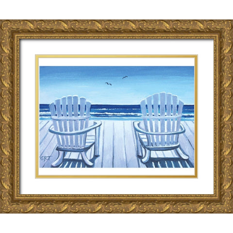 The Beach Chairs Gold Ornate Wood Framed Art Print with Double Matting by Tyndall, Elizabeth