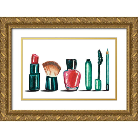 Makeup Collection Gold Ornate Wood Framed Art Print with Double Matting by Tyndall, Elizabeth