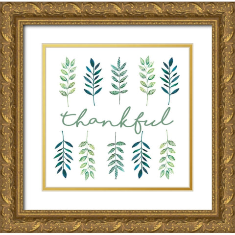 Thankful Leaves Gold Ornate Wood Framed Art Print with Double Matting by Tyndall, Elizabeth