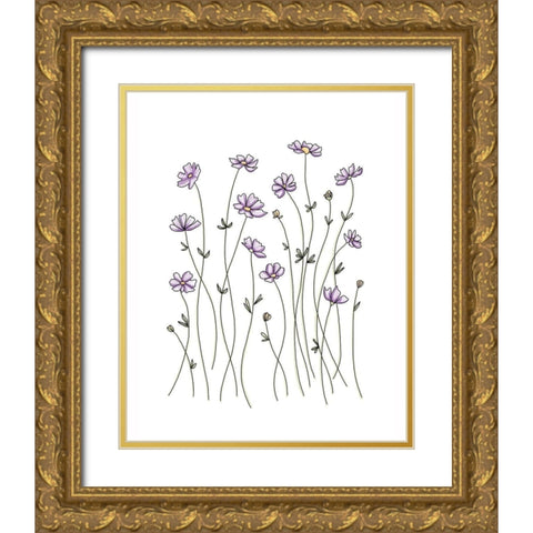 Purple Wildflowers Gold Ornate Wood Framed Art Print with Double Matting by Tyndall, Elizabeth