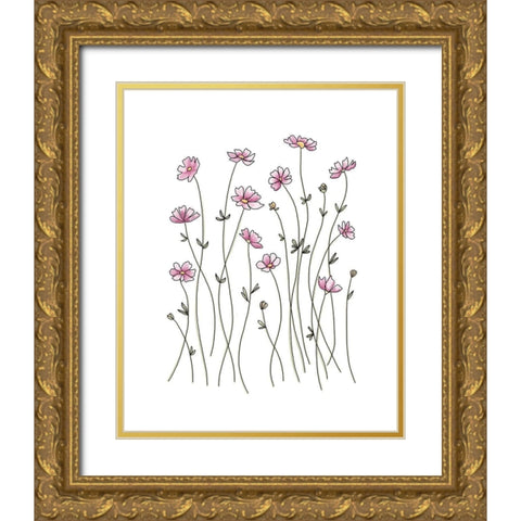 Pink Wildflowers Gold Ornate Wood Framed Art Print with Double Matting by Tyndall, Elizabeth