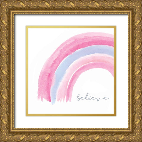 Believe Rainbow Gold Ornate Wood Framed Art Print with Double Matting by Tyndall, Elizabeth