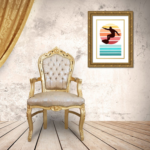 Surfing and Sunset Gold Ornate Wood Framed Art Print with Double Matting by Tyndall, Elizabeth