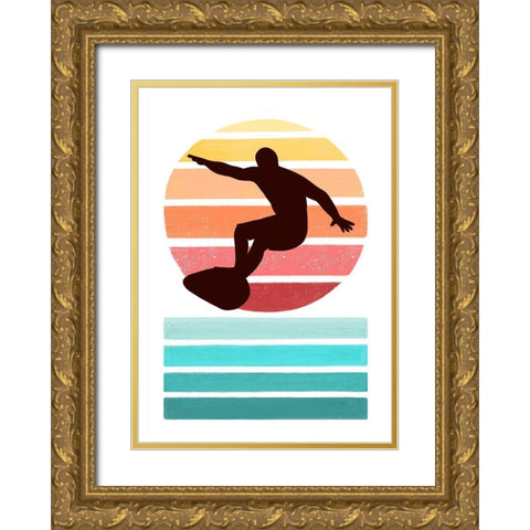 Surfing and Sunset Gold Ornate Wood Framed Art Print with Double Matting by Tyndall, Elizabeth