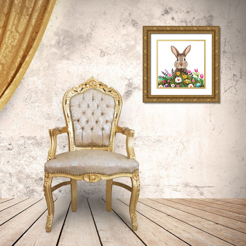 Easter Bunny in Grass Gold Ornate Wood Framed Art Print with Double Matting by Tyndall, Elizabeth