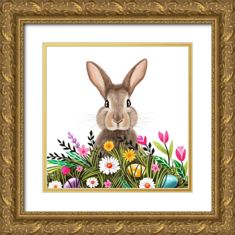 Easter Bunny in Grass Gold Ornate Wood Framed Art Print with Double Matting by Tyndall, Elizabeth