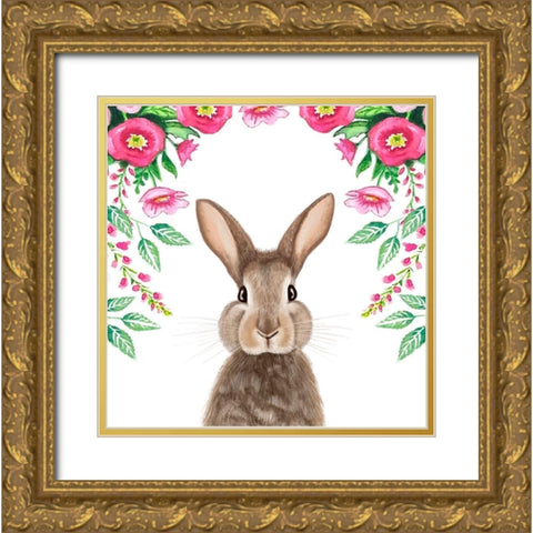 Floral Bunny Gold Ornate Wood Framed Art Print with Double Matting by Tyndall, Elizabeth