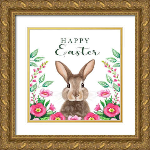 Happy Easter Bunny Gold Ornate Wood Framed Art Print with Double Matting by Tyndall, Elizabeth