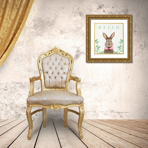 Hello Bunny Gold Ornate Wood Framed Art Print with Double Matting by Tyndall, Elizabeth