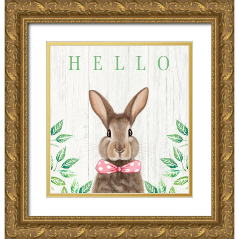Hello Bunny Gold Ornate Wood Framed Art Print with Double Matting by Tyndall, Elizabeth