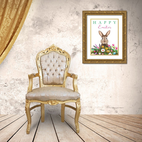Happy Easter Bunny Gold Ornate Wood Framed Art Print with Double Matting by Tyndall, Elizabeth