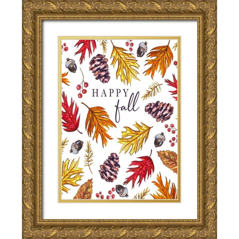 Happy Fall Gold Ornate Wood Framed Art Print with Double Matting by Tyndall, Elizabeth