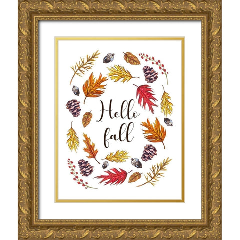 Hello Fall Gold Ornate Wood Framed Art Print with Double Matting by Tyndall, Elizabeth