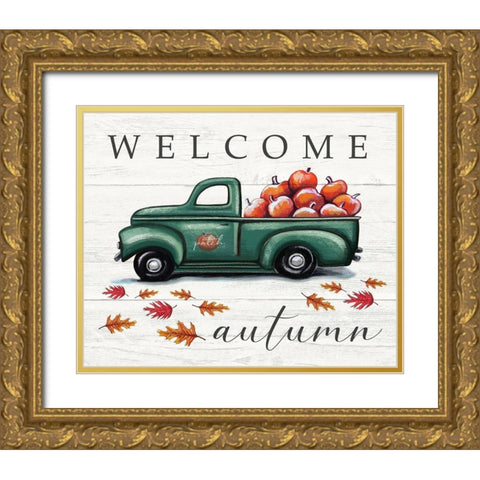 Welcome Autumn Gold Ornate Wood Framed Art Print with Double Matting by Tyndall, Elizabeth