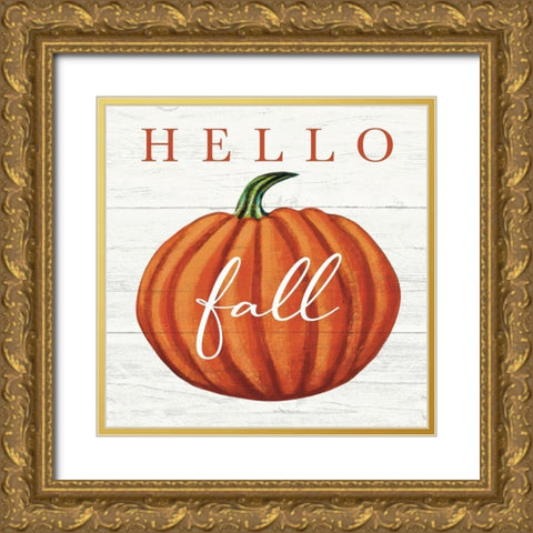 Hello Fall Gold Ornate Wood Framed Art Print with Double Matting by Tyndall, Elizabeth