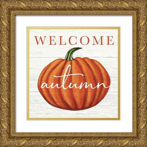 Welcome Autumn Gold Ornate Wood Framed Art Print with Double Matting by Tyndall, Elizabeth