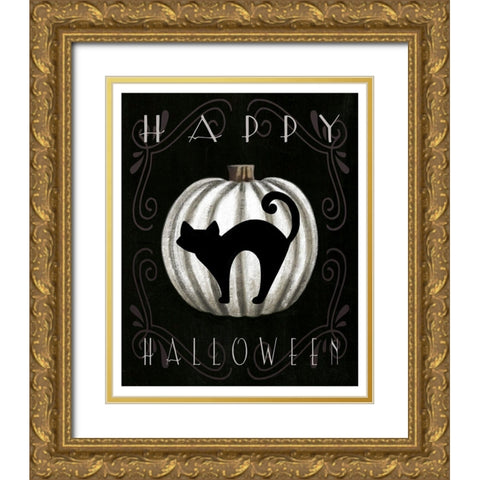 Happy Halloween Gold Ornate Wood Framed Art Print with Double Matting by Tyndall, Elizabeth