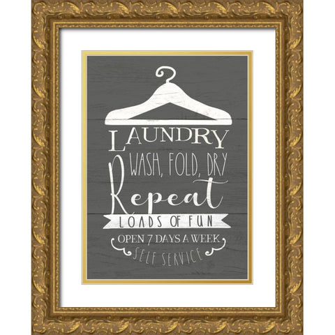 Laundry Sign Gold Ornate Wood Framed Art Print with Double Matting by Tyndall, Elizabeth