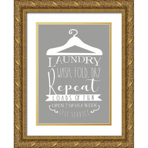 Laundry Sign Gold Ornate Wood Framed Art Print with Double Matting by Tyndall, Elizabeth