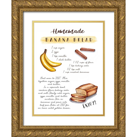 Banana Bread Recipe Gold Ornate Wood Framed Art Print with Double Matting by Tyndall, Elizabeth