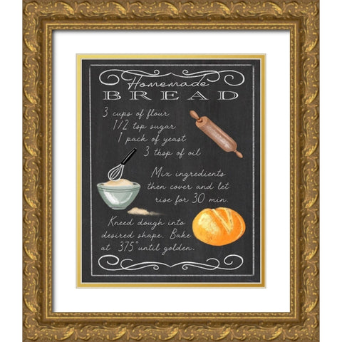 Homemade Bread Recipe Gold Ornate Wood Framed Art Print with Double Matting by Tyndall, Elizabeth