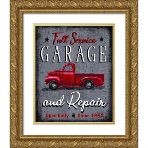 Full Service Garage Gold Ornate Wood Framed Art Print with Double Matting by Tyndall, Elizabeth