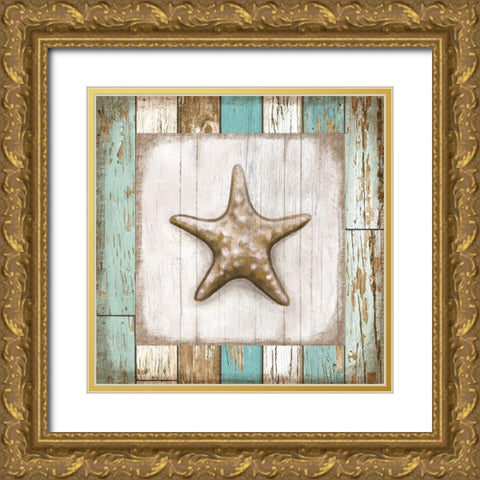 Starfish on Beach Gold Ornate Wood Framed Art Print with Double Matting by Tyndall, Elizabeth