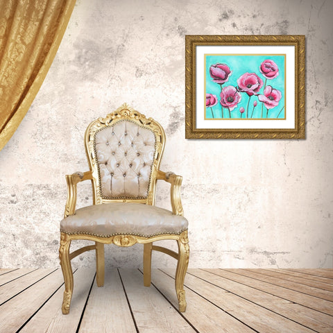 Pink Poppies I Gold Ornate Wood Framed Art Print with Double Matting by Tyndall, Elizabeth