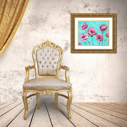 Pink Poppies II Gold Ornate Wood Framed Art Print with Double Matting by Tyndall, Elizabeth