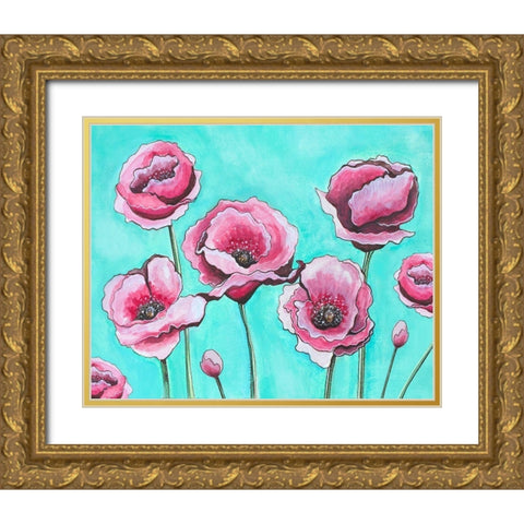 Pink Poppies II Gold Ornate Wood Framed Art Print with Double Matting by Tyndall, Elizabeth