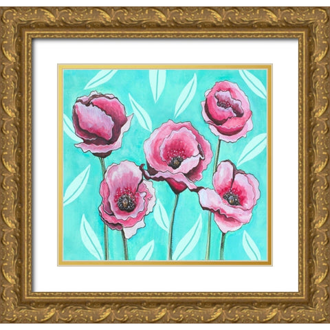 Pink Poppies III Gold Ornate Wood Framed Art Print with Double Matting by Tyndall, Elizabeth