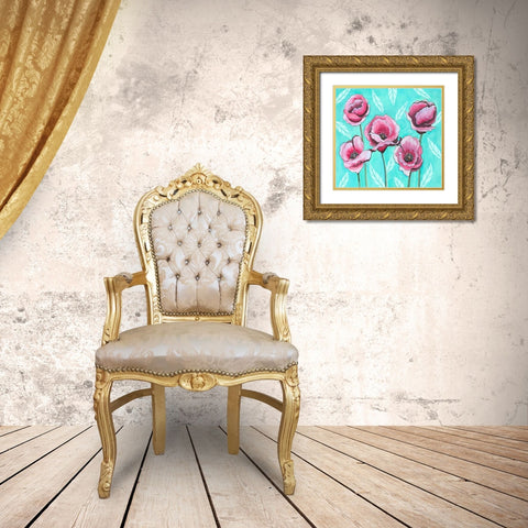 Pink Poppies IV Gold Ornate Wood Framed Art Print with Double Matting by Tyndall, Elizabeth