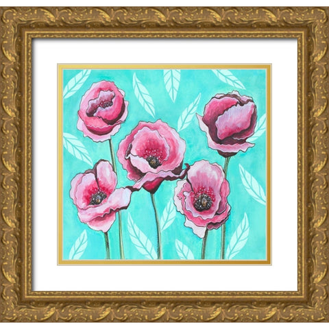 Pink Poppies IV Gold Ornate Wood Framed Art Print with Double Matting by Tyndall, Elizabeth