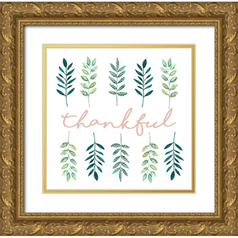 Thankful Leaves Gold Ornate Wood Framed Art Print with Double Matting by Tyndall, Elizabeth
