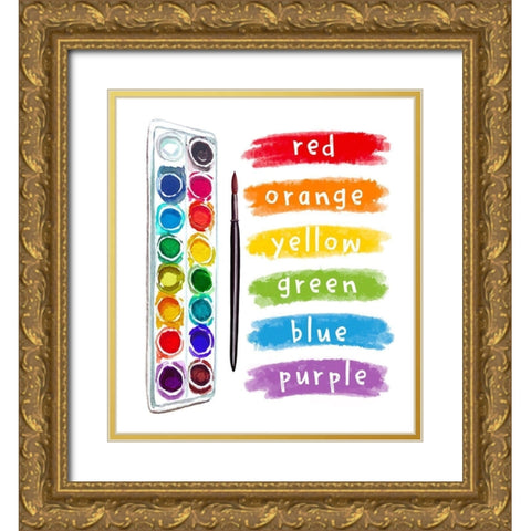 Watercolor Rainbow Gold Ornate Wood Framed Art Print with Double Matting by Tyndall, Elizabeth