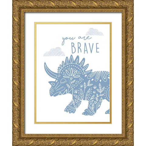 You Are Brave Dino Gold Ornate Wood Framed Art Print with Double Matting by Tyndall, Elizabeth