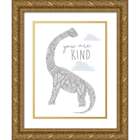 You Are Kind Dino Gold Ornate Wood Framed Art Print with Double Matting by Tyndall, Elizabeth