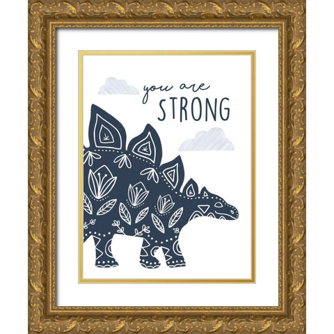 You Are Strong Dino Gold Ornate Wood Framed Art Print with Double Matting by Tyndall, Elizabeth