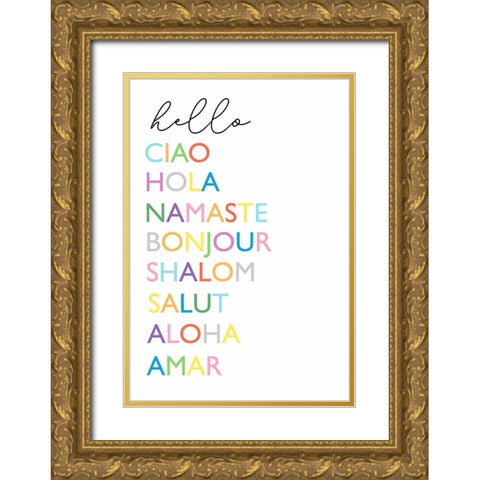 Cursive Hello Gold Ornate Wood Framed Art Print with Double Matting by Tyndall, Elizabeth