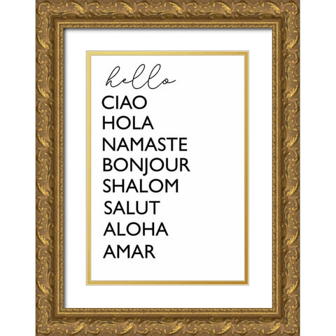 Hello Cursive Gold Ornate Wood Framed Art Print with Double Matting by Tyndall, Elizabeth