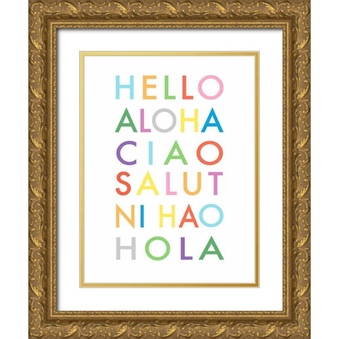 Hello Languages Gold Ornate Wood Framed Art Print with Double Matting by Tyndall, Elizabeth