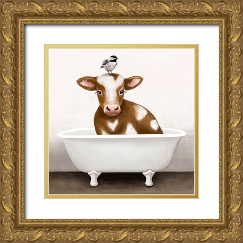 Cow in Bathtub Gold Ornate Wood Framed Art Print with Double Matting by Tyndall, Elizabeth