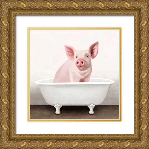 Pig in Bathtub Solo Gold Ornate Wood Framed Art Print with Double Matting by Tyndall, Elizabeth