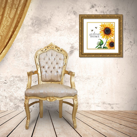 Sunflower Welcome Gold Ornate Wood Framed Art Print with Double Matting by Tyndall, Elizabeth