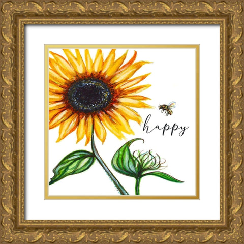 Bee Happy Gold Ornate Wood Framed Art Print with Double Matting by Tyndall, Elizabeth