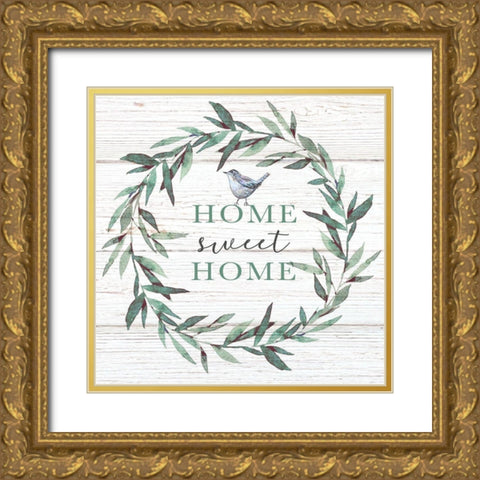 Home Sweet Home Bird Gold Ornate Wood Framed Art Print with Double Matting by Tyndall, Elizabeth