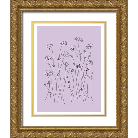 Line Flowers Gold Ornate Wood Framed Art Print with Double Matting by Tyndall, Elizabeth